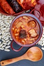 Appetizing spoon dish. Delicious for autumn, winter and all year. Asturian fabada, typical dish of Asturias Spain.