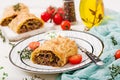 Appetizing strudel with minced beef Royalty Free Stock Photo