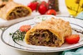 Appetizing strudel with minced beef Royalty Free Stock Photo