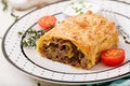 Appetizing strudel with minced beef