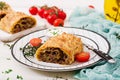 Appetizing strudel with minced beef