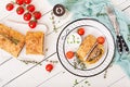 Appetizing strudel with minced beef, onions and herbs Royalty Free Stock Photo