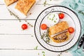 Appetizing strudel with minced beef, onions and herbs Royalty Free Stock Photo