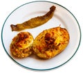 Appetizing stuffed potatoes with boiled egg