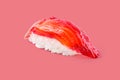 appetizing sushi with smoked salmon on a red background for a food delivery site 1