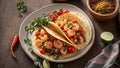 Appetizing taco shrimp tomatoes meal traditional delicious fresh cuisine