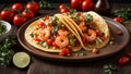 Appetizing taco shrimp and tomatoes meal traditional delicious fresh cuisine