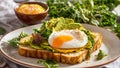 Appetizing toast with fried egg, avocado meal food dinner organic