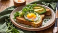 Appetizing toast with fried egg, avocado meal food dinner