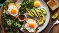 Appetizing toast with fried egg, avocado meal food dinner organic vegetable