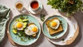 Appetizing toast with fried egg, avocado meal food dinner organic vegetable snack