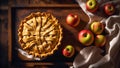 Appetizing traditional apple pie, on old background holiday homemade autumn