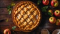 Appetizing traditional apple pie, on old background holiday homemade autumn dessert