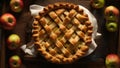 Appetizing traditional apple pie, on old background holiday homemade