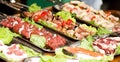 Appetizing weal kebab on skewers Royalty Free Stock Photo