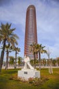 Applauding hands sculpture in front of Seville Tower Royalty Free Stock Photo