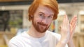 Applauding, Headshot of Happy Redhead Beard Man Clapping in Cafe