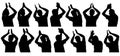 Applauding man from different sides, set of silhouettes close-up. Vector illustration