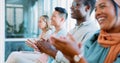 Applause, business people and crowd in conference, workshop and motivation in convention room. Happy workers clapping Royalty Free Stock Photo