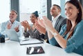 Applause, business and team in office for meeting with positive feedback of company growth or achievement. People Royalty Free Stock Photo