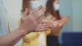 applause. crowd of people clap their hands. pandemic coronavirus stay home concept. people clapping applause in Royalty Free Stock Photo