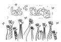 Applause hand draw on white background with let`s party text.vector illustration