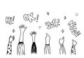 Applause hand draw on white background with ok, hi, yes, nice text. Royalty Free Stock Photo