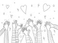 Applause hands. Crowd people handed applause fun vector sketch doodles collection