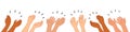 Applause hands set on doodle style. Human hands sketch, scribble arms wave clapping on white background, thumb up