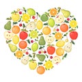 Vector illustration with heart shape made from different fruits isolated on white background Royalty Free Stock Photo