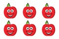 Six cartoon apples with smiling faces, arranged in two rows of three on a white background Royalty Free Stock Photo