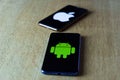 Apple and android smartphones. Iphone IOS versus Android operating system Royalty Free Stock Photo