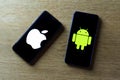 Apple and android smartphones. Iphone IOS versus Android operating system