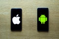 Apple and android smartphones. Iphone IOS versus Android operating system