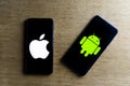 Apple and android smartphones. Iphone IOS versus Android operating system