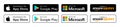Apple App Store, Google Play Store, Amazon Store, Microsoft Store: app download buttons on a isolated background. Download buttons