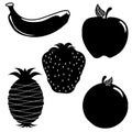 Apple banana orange strawberry pineapple silhouett Royalty Free Stock Photo