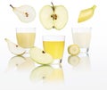 Apple , banana, pear, juice in glass isolated on white Royalty Free Stock Photo