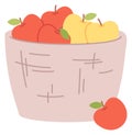 Apple basket. Garden harvest icon. Organic food