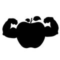 Apple biceps, strength, silhouette on white background.