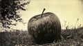 Vintage Black-and-white Photo: Distorted Blurry Apple In Grass