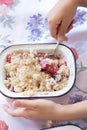 Apple and blackberry compote crumble Royalty Free Stock Photo