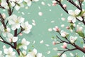 apple blossoms in spring. Spring blossoming branch with tumbling petals