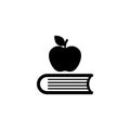 Apple on book, a simple black and white vector icon symbolizing education and learning Royalty Free Stock Photo
