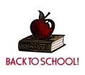 Apple And Book Woodcut -- Back To School