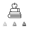 Apple, Books, Education, Science Bold and thin black line icon set Royalty Free Stock Photo