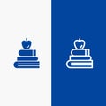 Apple, Books, Education, Science Line and Glyph Solid icon Blue banner Line and Glyph Solid icon Blue banner Royalty Free Stock Photo