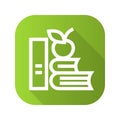 Apple and books flat linear long shadow icon. Vector line symbol.
