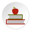Apple and books icon, flat style Royalty Free Stock Photo