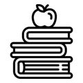 Apple on books stack icon, outline style Royalty Free Stock Photo